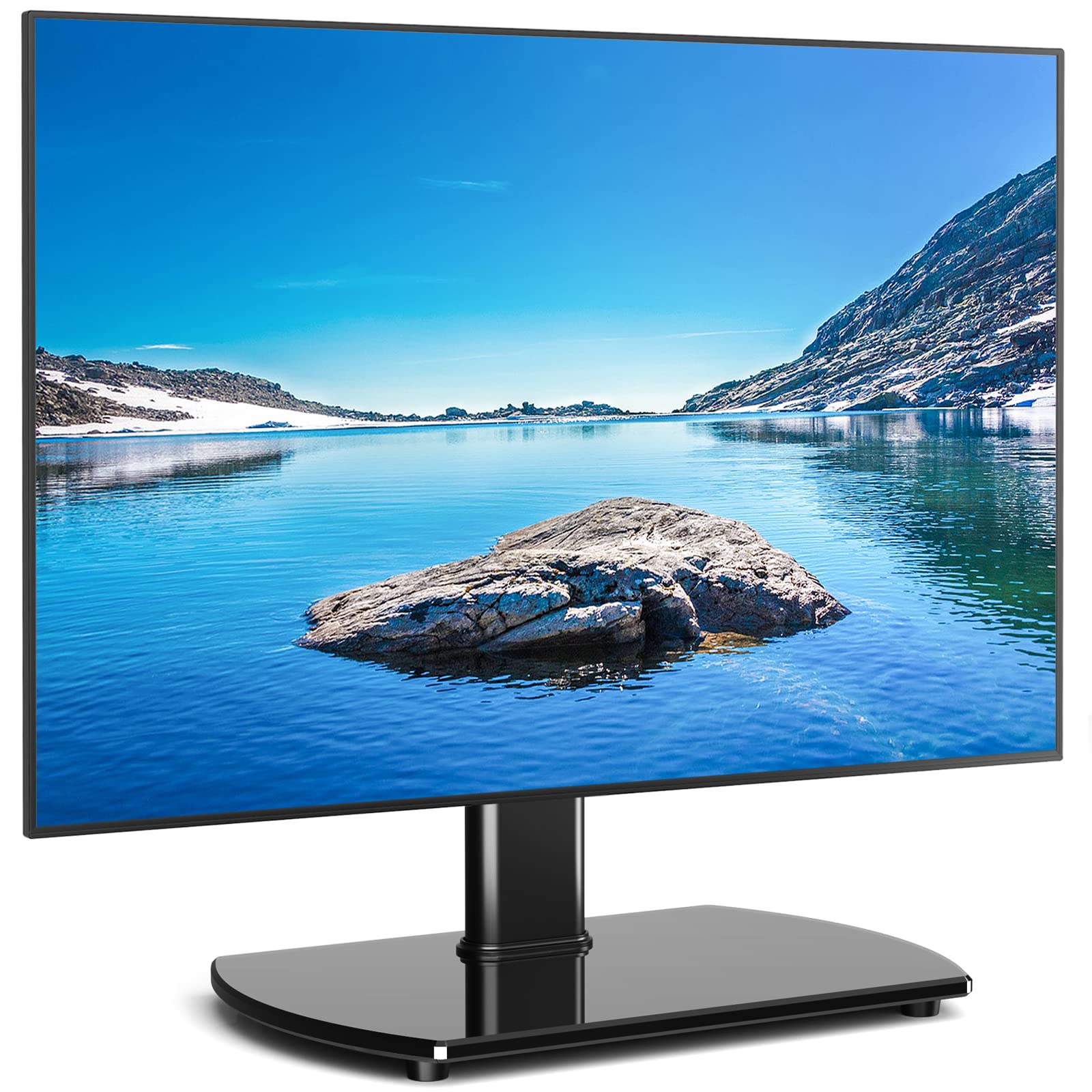Universal Swivel TV Stand for 27-60 Inch TVs - Height Adjustable Table Top TV Mount Holds 88 lbs - Tempered Glass Base Pedestal Stand for Living Room, Bedroom & Office