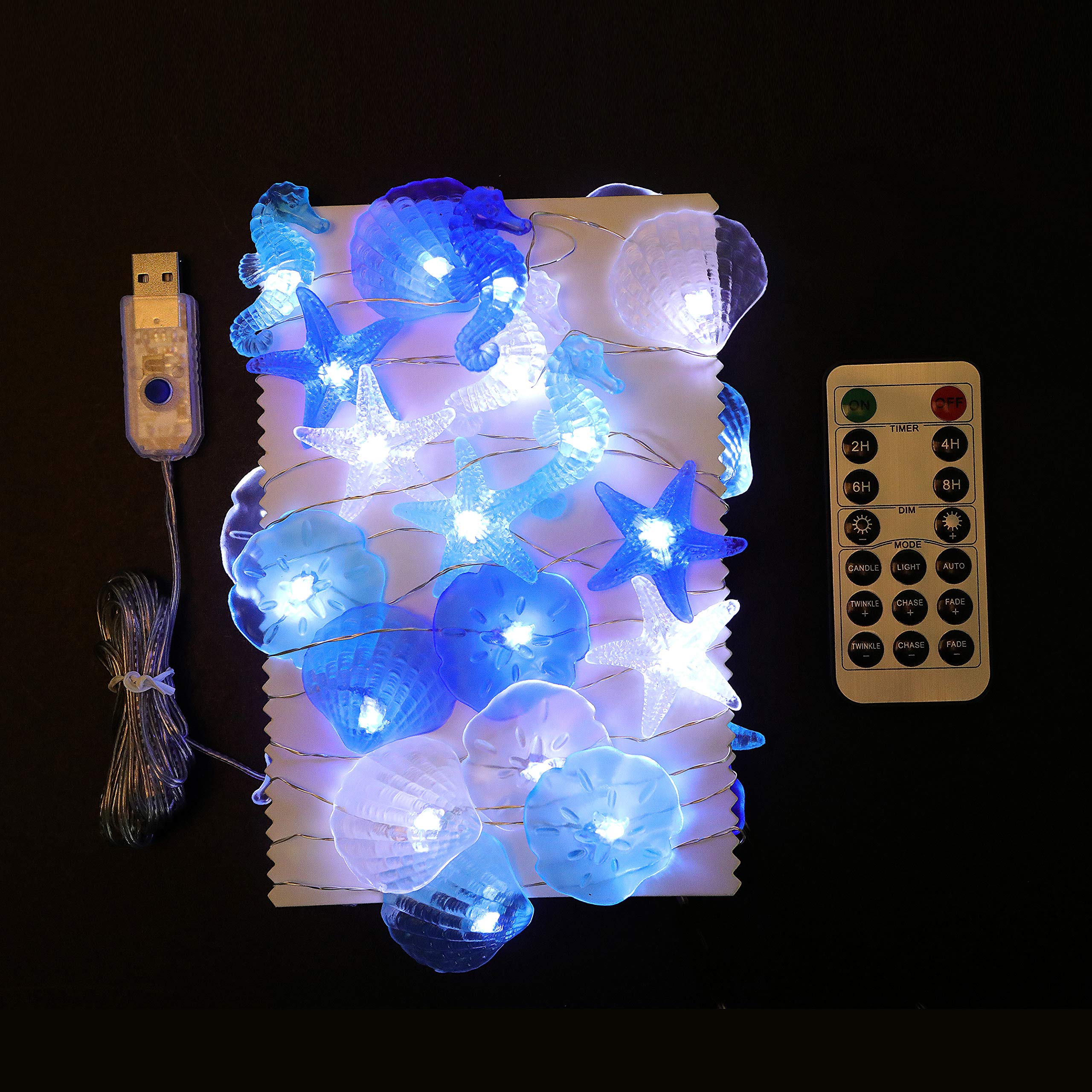36 LED Cold White Coastal String Lights - 17.5 Ft Waterproof Fairy Lights with Seashell, Seahorse & Starfish Decor for Beach Party, Bedroom, Patio, Garden & Outdoor Decorations | Perfect for Weddings, Christmas & Summer Nights
