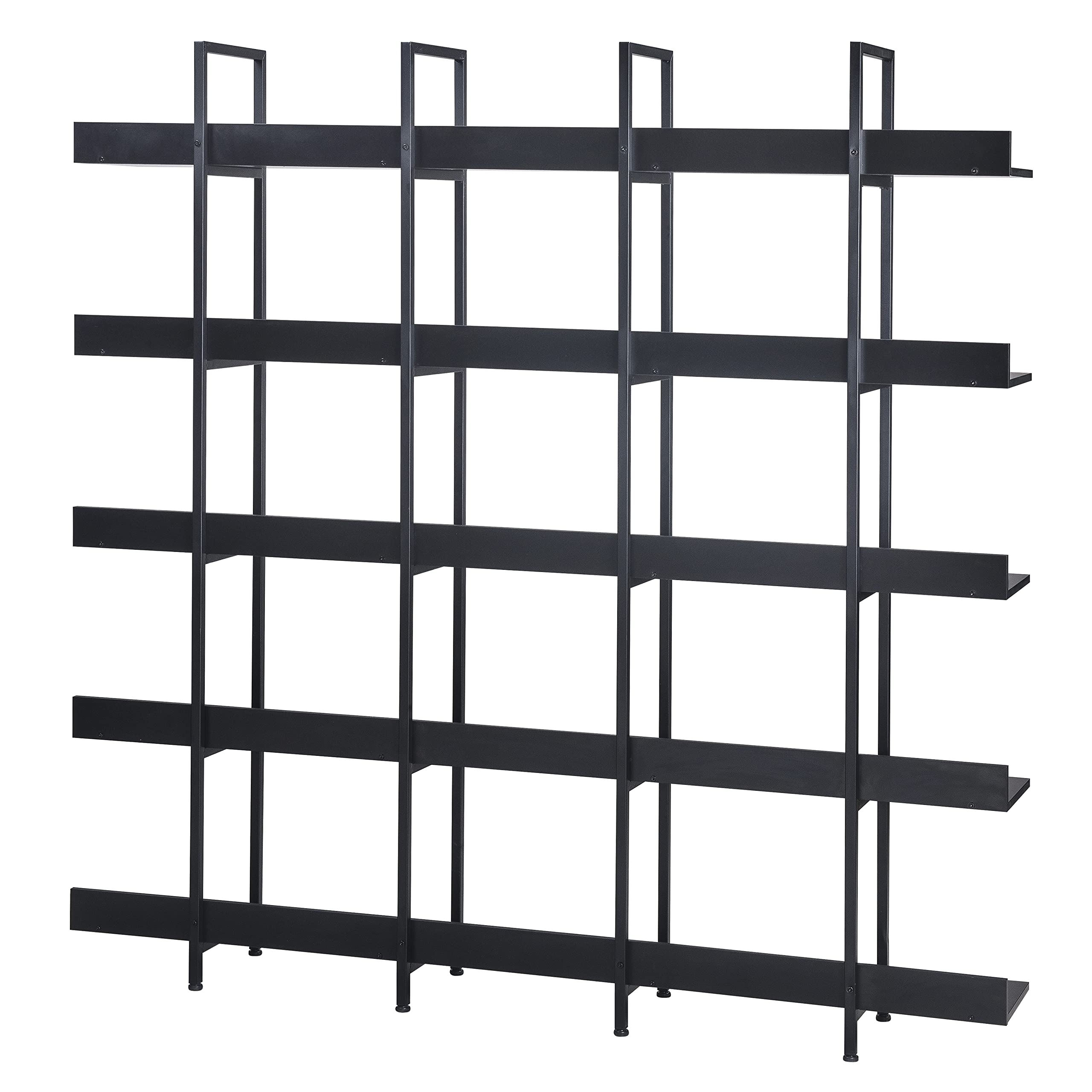 LUMISOL 5-Tier Industrial Bookshelf - Modern Wood & Metal Bookcase for Home Office, Living Room, Bedroom - Open Storage Shelf for Books, Decor & Organizing (Black)