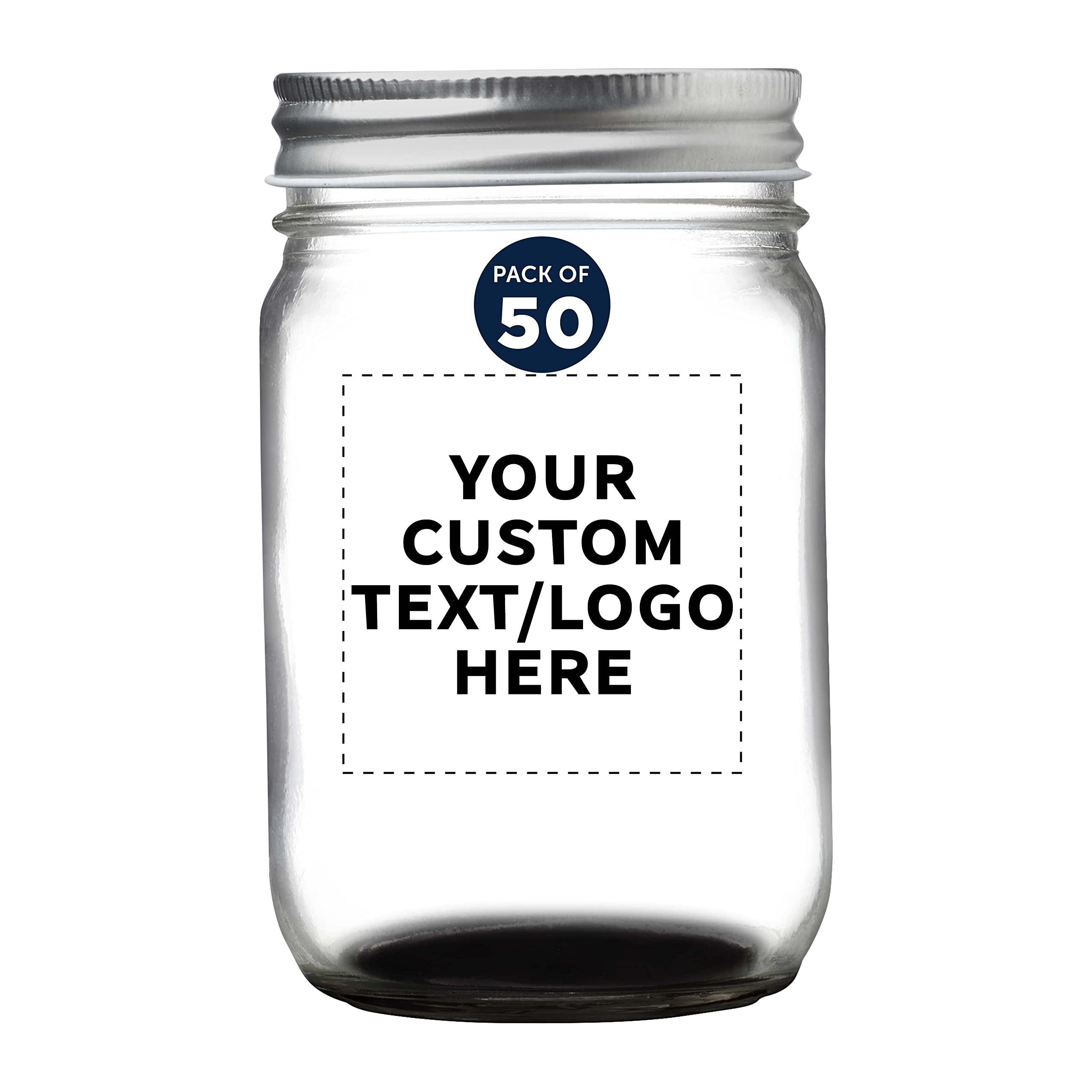 50 Pack 12 oz Mason Jars with Lids - Customizable Text & Logo - Rustic Wedding Decor, DIY Canning Jars, Candle Holders, Party Favors - Black Aluminum Seal Jars for Home Decor and Gift Giving