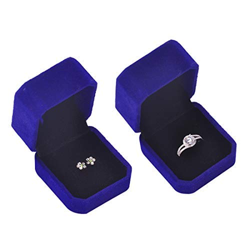 Premium Velvet Jewelry Gift Box Set of 2 - Blue Ring & Earring Storage Case (2.2x1.9x1.6 inch) - Perfect for Wedding, Anniversary, Engagement & Valentine's Day Gifts