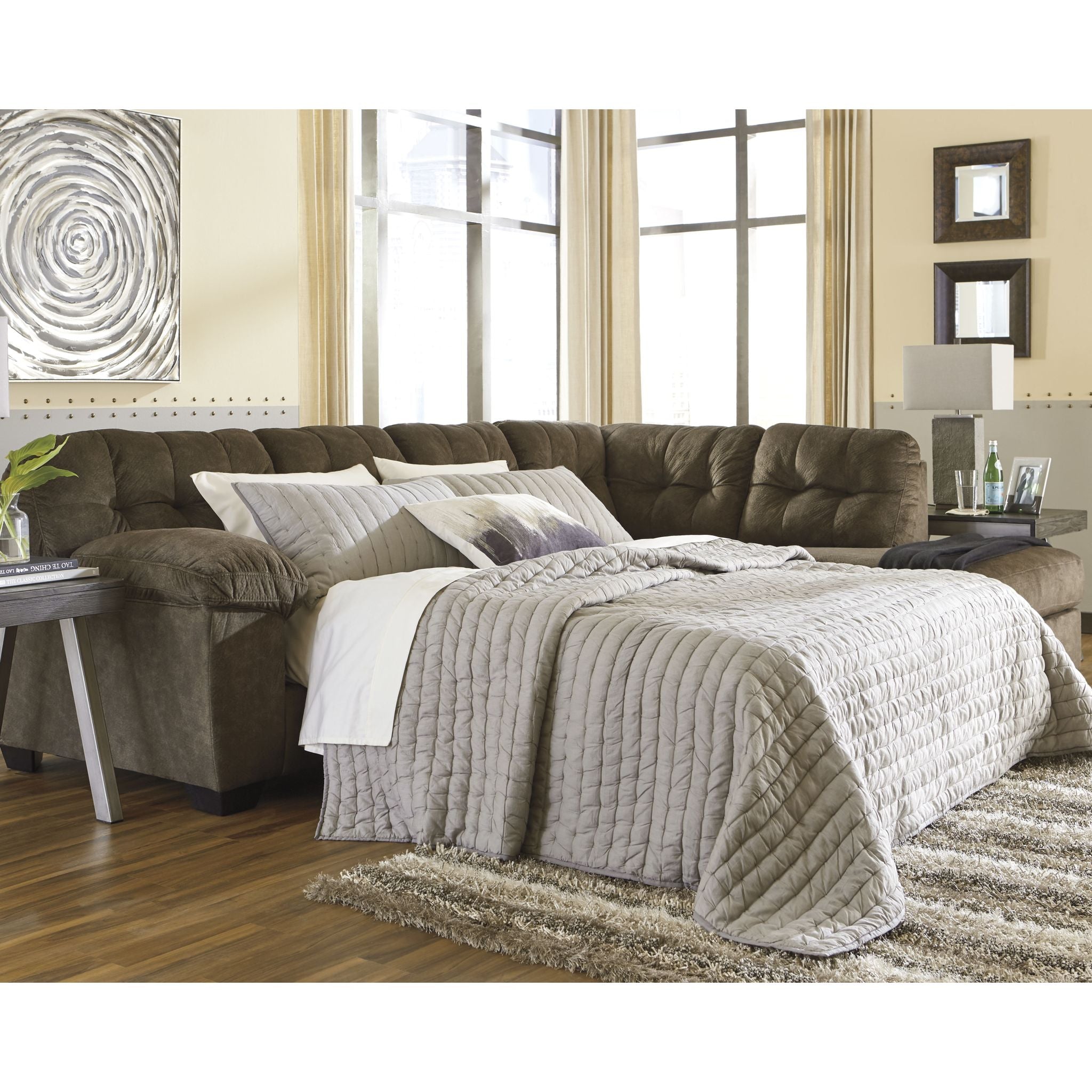 Accrington 2-Piece Sleeper Sectional Sofa Set - Modern L-Shaped Couch with Chaise Lounge for Living Room, Family Room & Home Theater Comfort