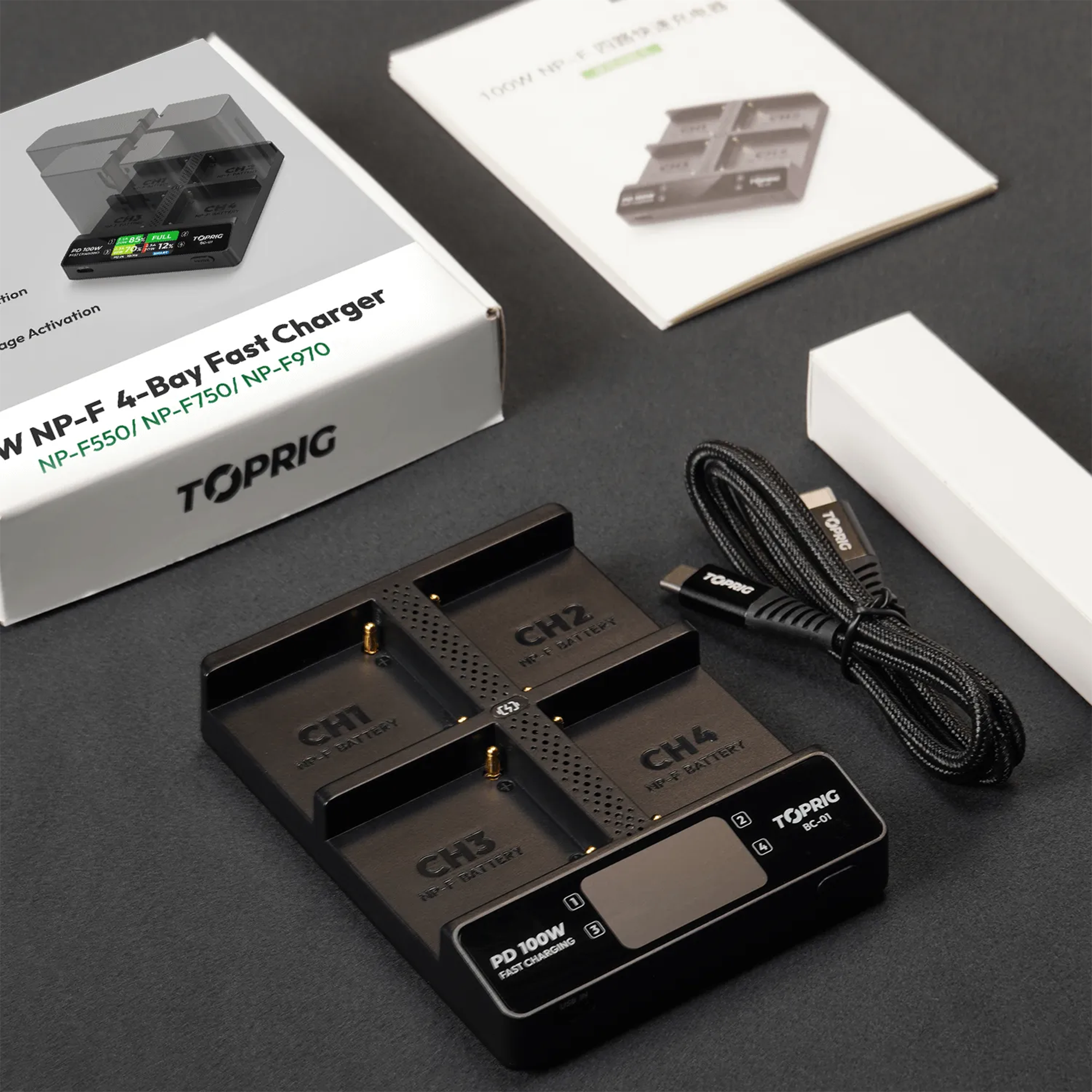 Accsoon Toprig 100W 4 Bay NP-F Fast Charger for Sony Camera Batteries - Professional Multi-Port Charging Station for Travel & Studio Photography