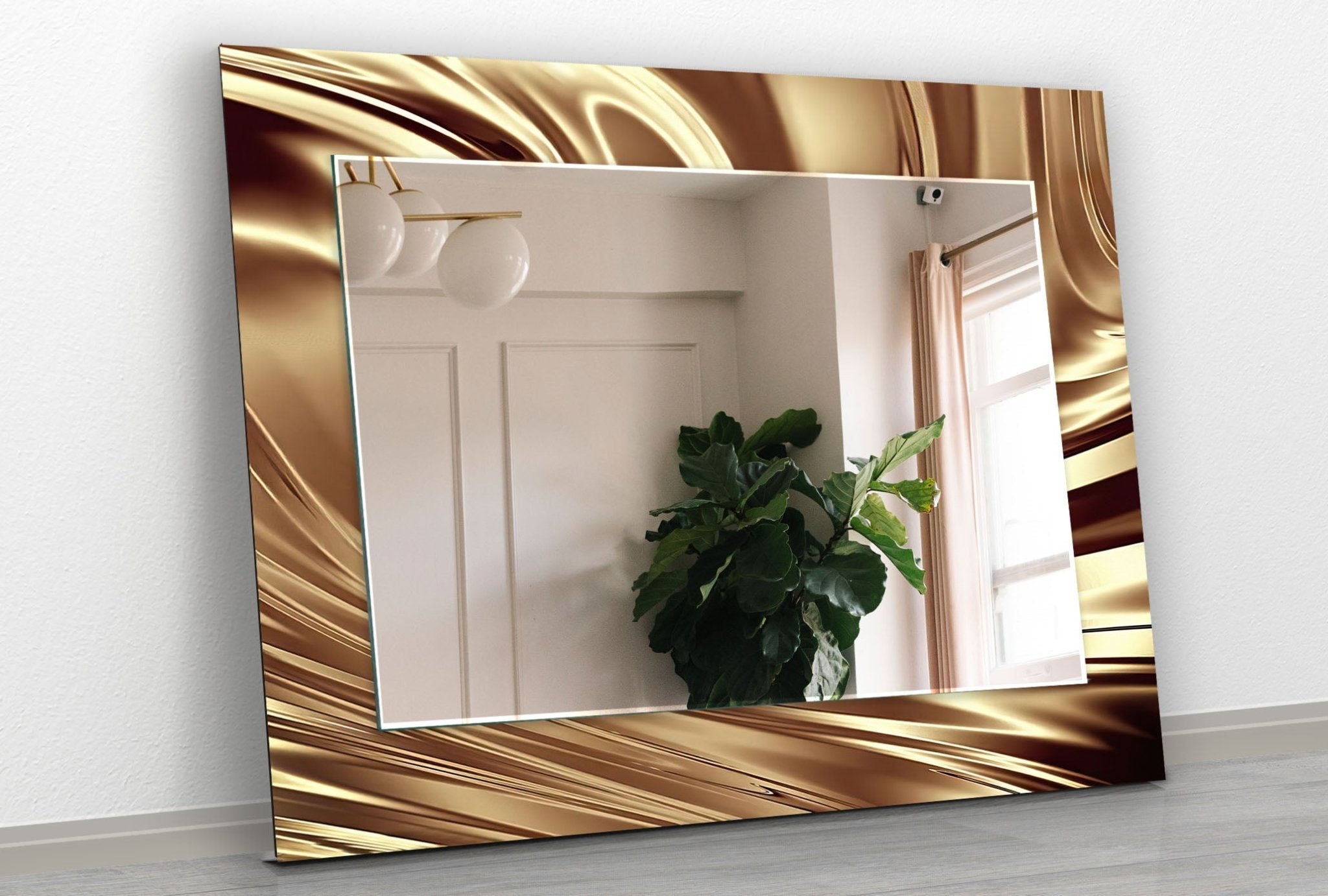 Abstract Shiny Brown Wall Mirror - Modern Decorative Mirror for Living Room, Bedroom & Entryway - Elegant Home Decor & Stylish Vanity Mirror