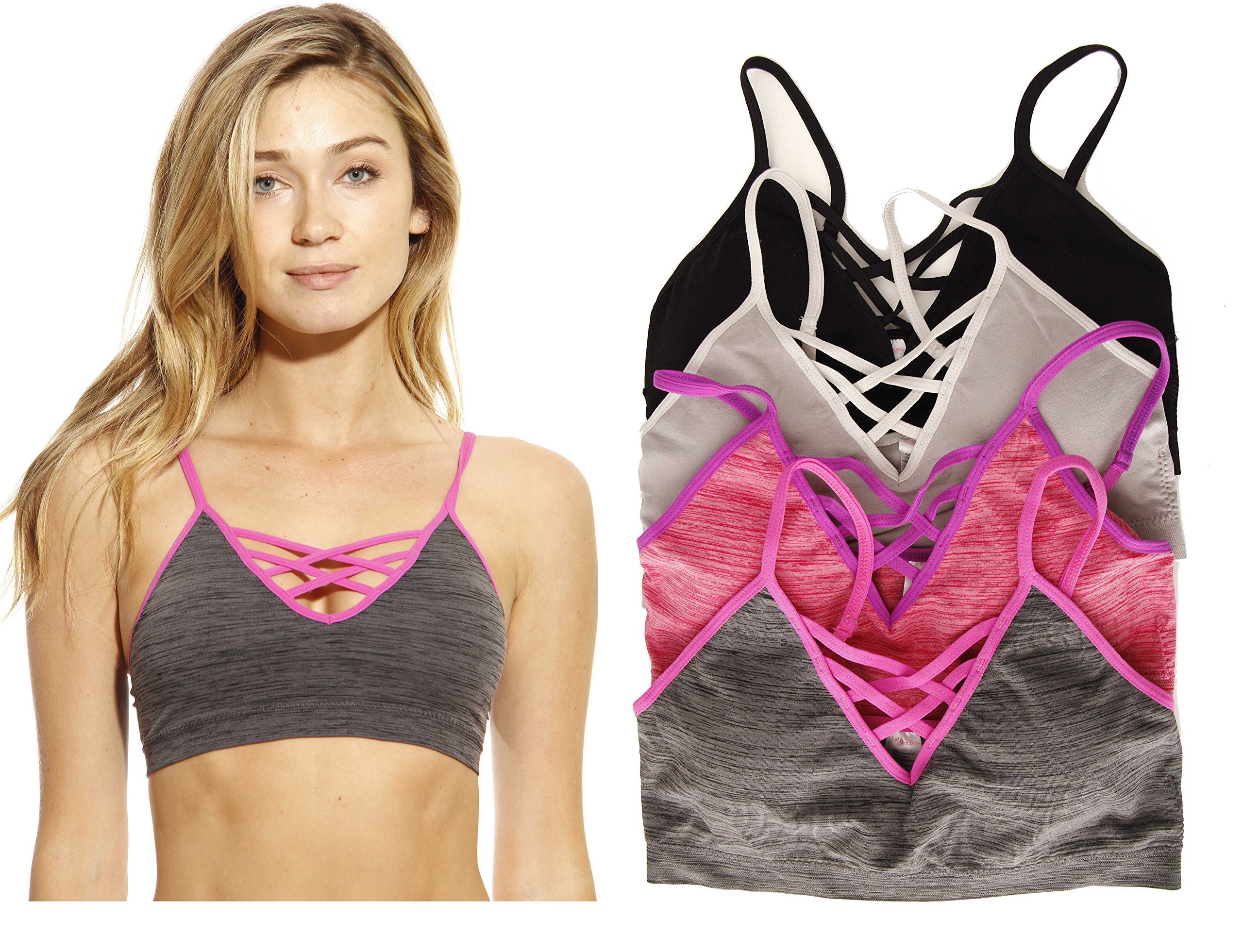 Wireless Seamless Sports Bras for Women - 4 Pack - Comfortable Workout Bras for Running, Yoga & Gym - Breathable & Supportive Activewear