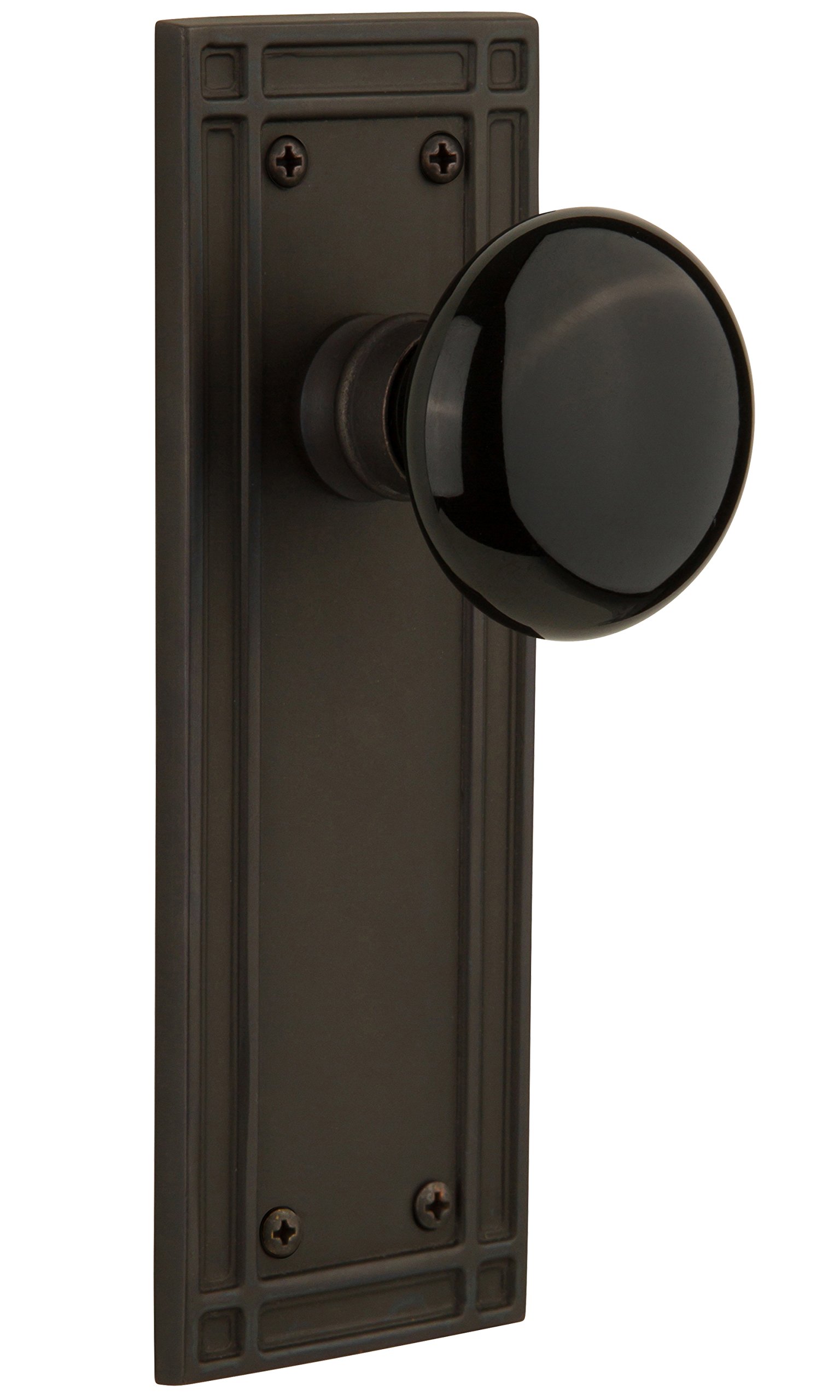 Vintage Mission Style Cabinet Plate with Black Porcelain Knob - 2.375