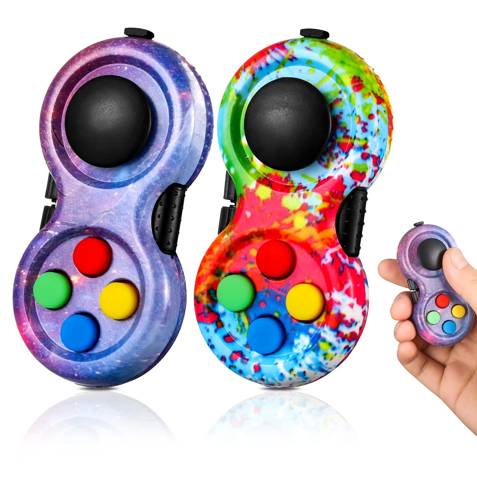 2 Pcs Fidget Controller Pad - Portable Stress Relief Game Pad for Anxiety & Focus - Perfect for Office, School, Travel & ADHD Therapy