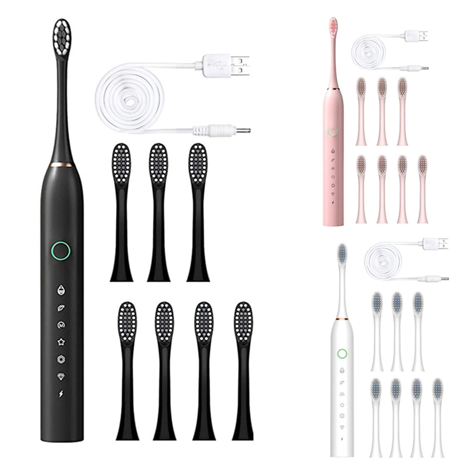 Fiudx Electric Toothbrush with 8 Brush Heads & 6 Cleaning Modes - USB Rechargeable, Waterproof, for Adults & Kids - Perfect for Travel, Home, and Office Use