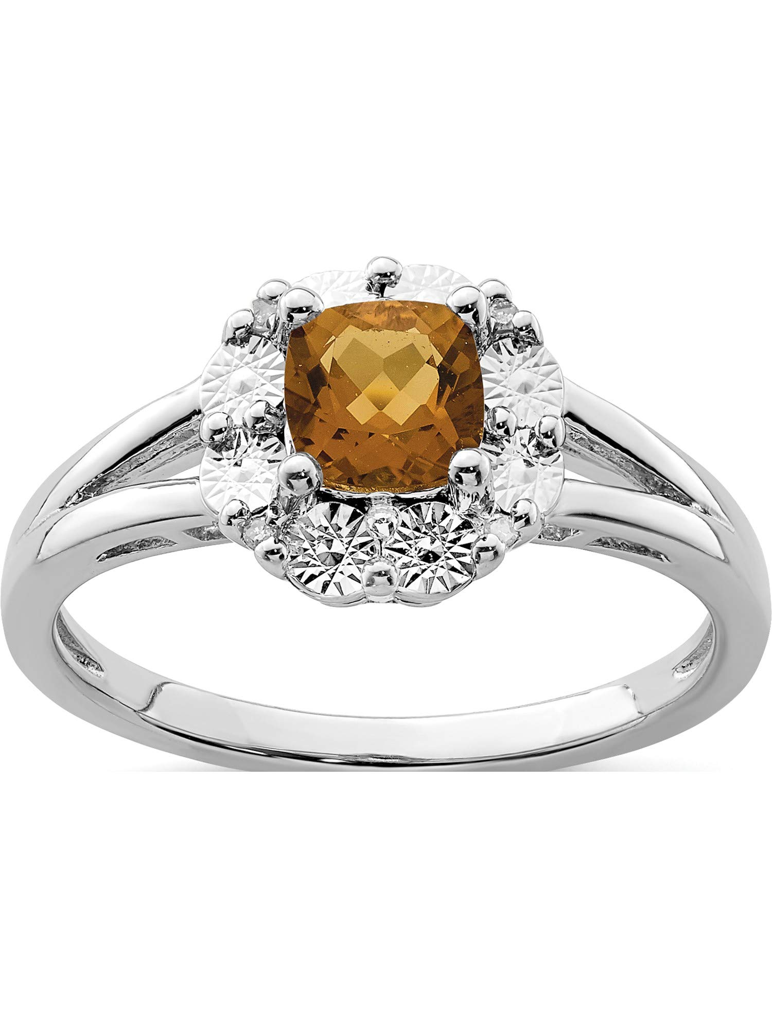 Sterling Silver Rhodium Plated Whiskey Quartz Diamond Ring for Women - Elegant Jewelry Gift for Birthday, Anniversary & Special Occasions | Sweet Pea Collection