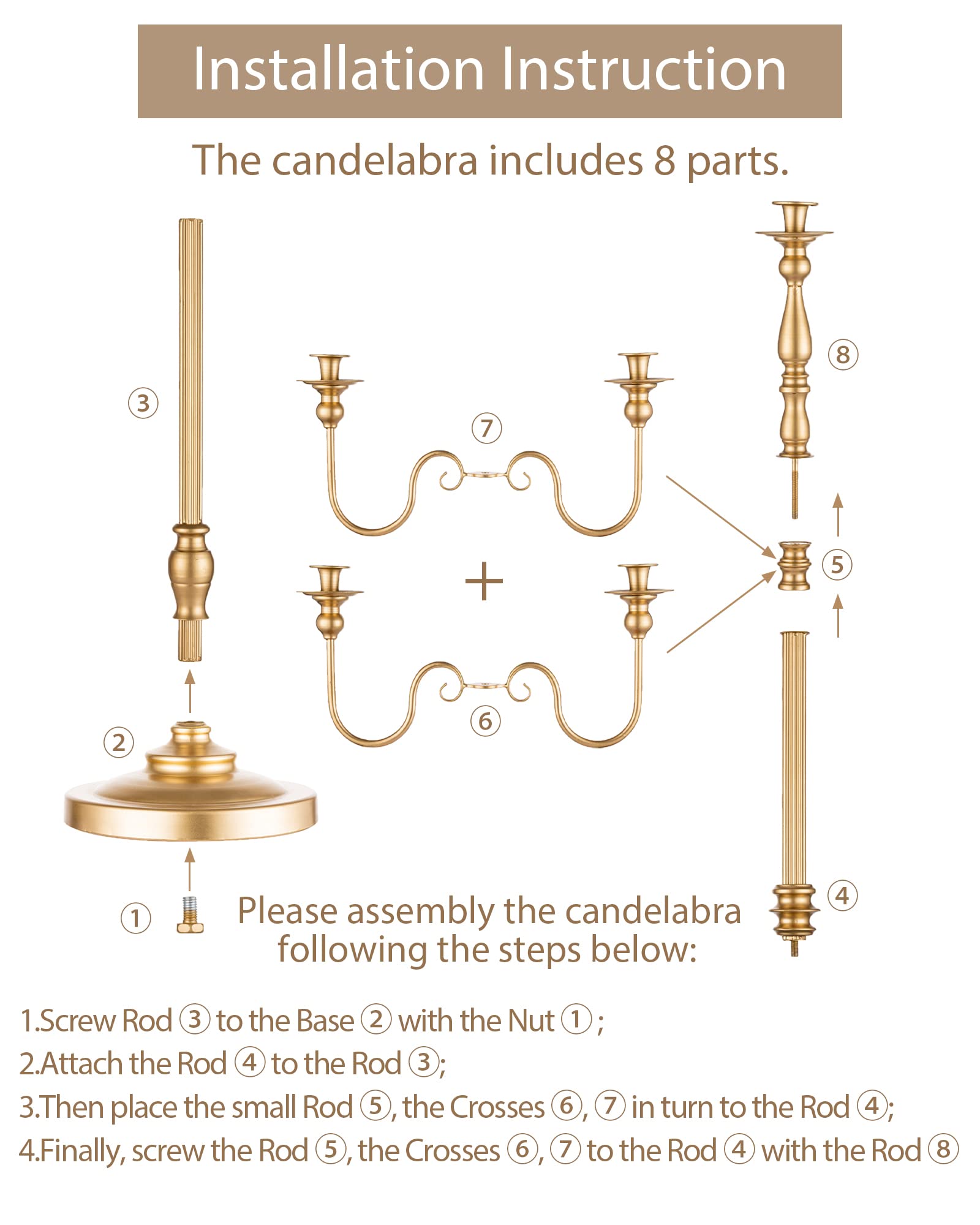 50 Inch Antique Gold Floor Candelabra for Taper Candles - Elegant Wedding Centerpiece, Party & Home Decor - Perfect for Living Room, Dining Table & Special Events