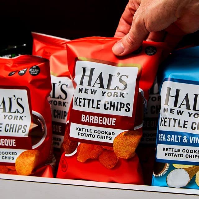 Hal's New York Kettle Cooked Gluten Free BBQ Potato Chips - 2 Oz (Pack of 24) - Perfect for Picnics, Parties & Snacking