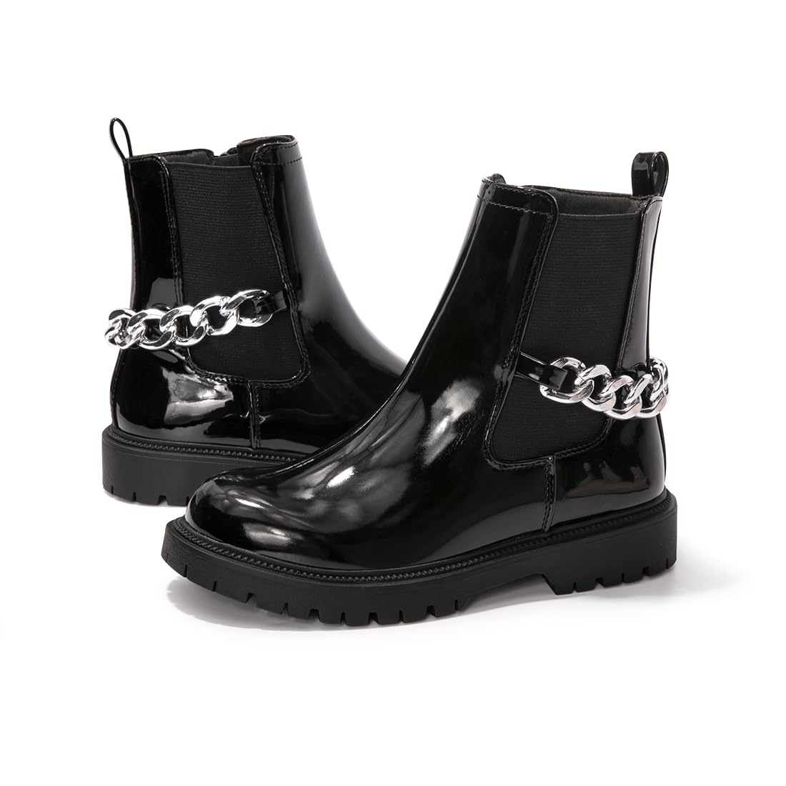 FunkyMonkey Girls' Faux Leather Ankle Boots with Side Zipper - Black, White & Nude Colors for Little & Big Kids | Stylish School, Party & Everyday Fashion Footwear