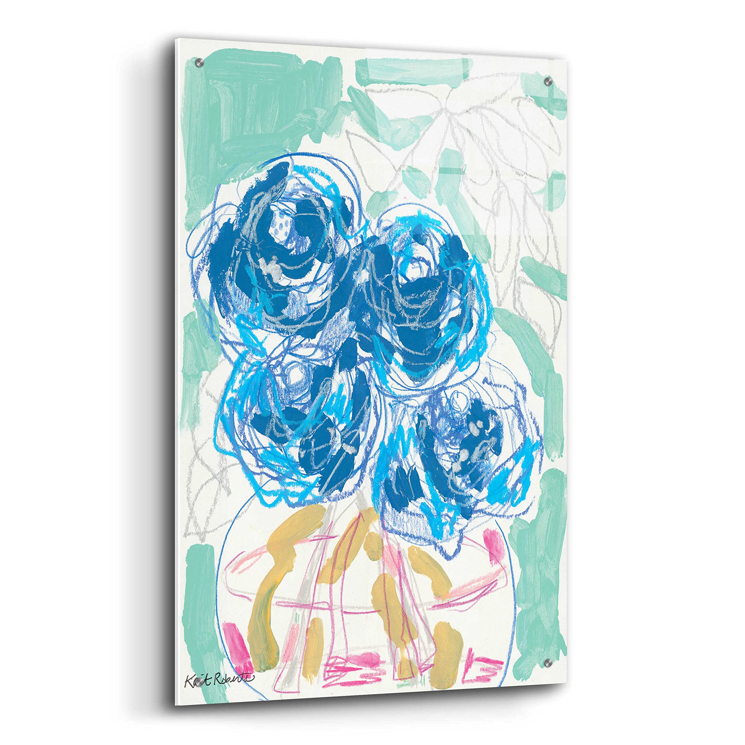 Kait Roberts 'Nightstand Blooms in Water' Acrylic Glass Wall Art - 24x36 Inches Modern Abstract Floral Painting - Perfect for Living Room, Bedroom & Office Decor