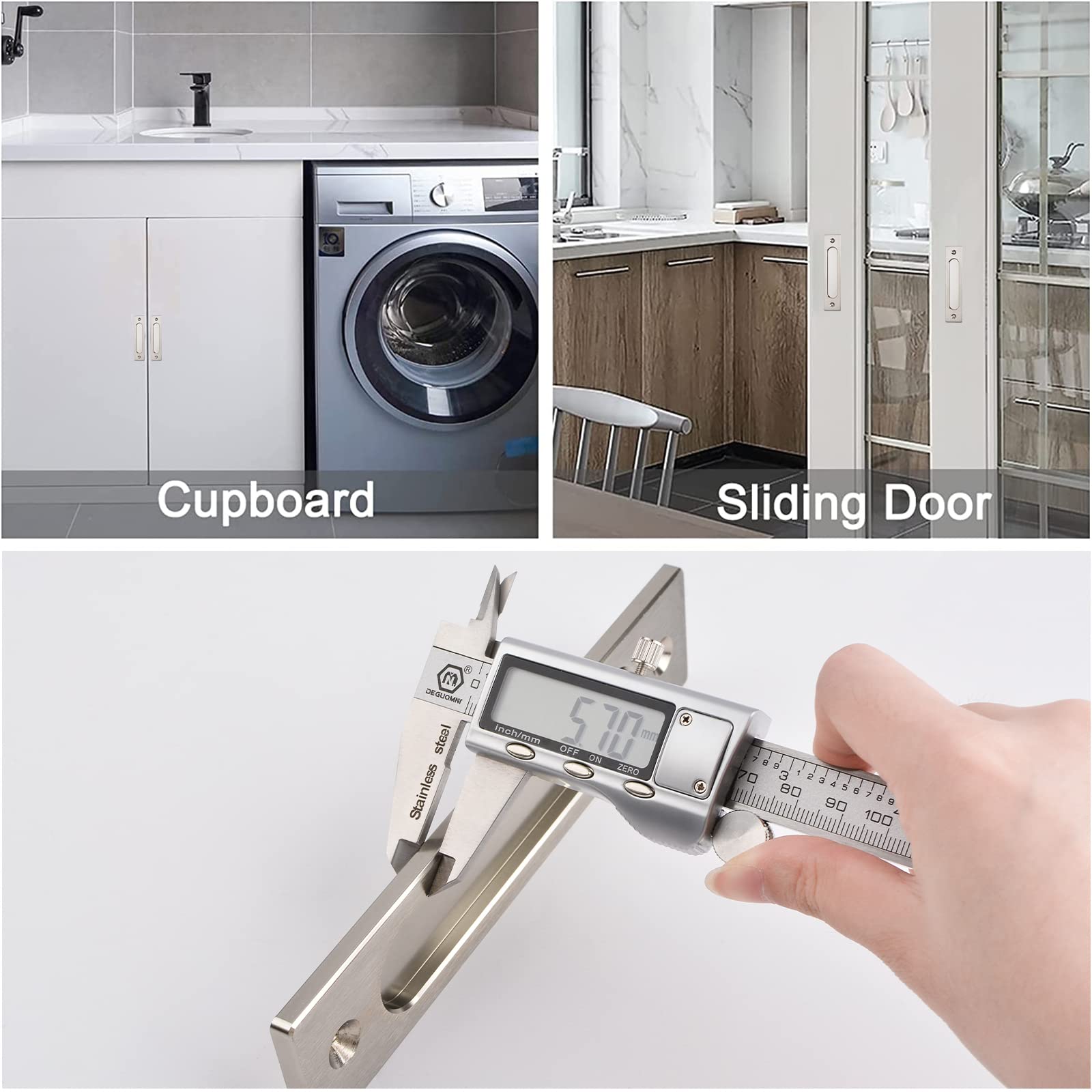 180MM Rectangular Recessed Sliding Door Handles - 2 Pack Brushed Steel Flush Pulls, Aluminum Alloy Closet Door Finger Pulls with Mounting Screws for Sliding Barn Doors, Wardrobes & Cabinet Doors - Modern Minimalist Hardware for Home & Office