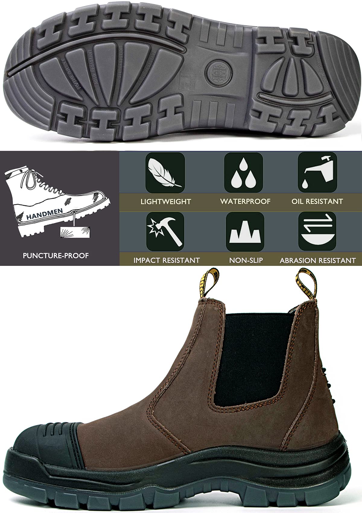 Men's Steel Toe & Soft Toe Waterproof Work Boots - Slip Resistant, Static Dissipative Safety Shoes for Construction & Outdoor Work (Dark Brown) - Ideal for Electricians, Warehouse Workers & Industrial Jobs