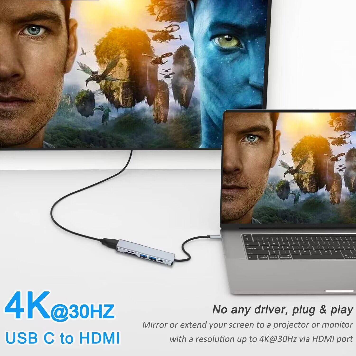 AKWOR 7-in-1 USB C Hub with 4K HDMI, 100W PD Charging, USB 3.0 Ports, SD/TF Card Reader - Compatible with iPhone 15, MacBook Air/Pro, iPad Pro, Dell, HP, ASUS & More - Perfect for Home Office, Gaming & Travel Connectivity