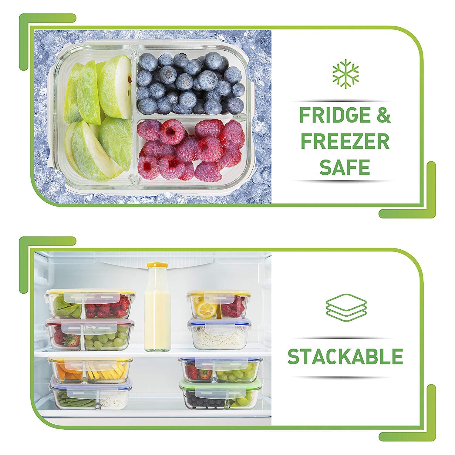 PrepNaturals 4-Pack 34oz Glass Meal Prep Containers with Lids - BPA-Free, Leak-Proof, Multi-Compartment Food Storage - Microwave, Dishwasher, Freezer & Oven Safe - Perfect for Meal Prepping, Leftovers, Lunches & Food Storage