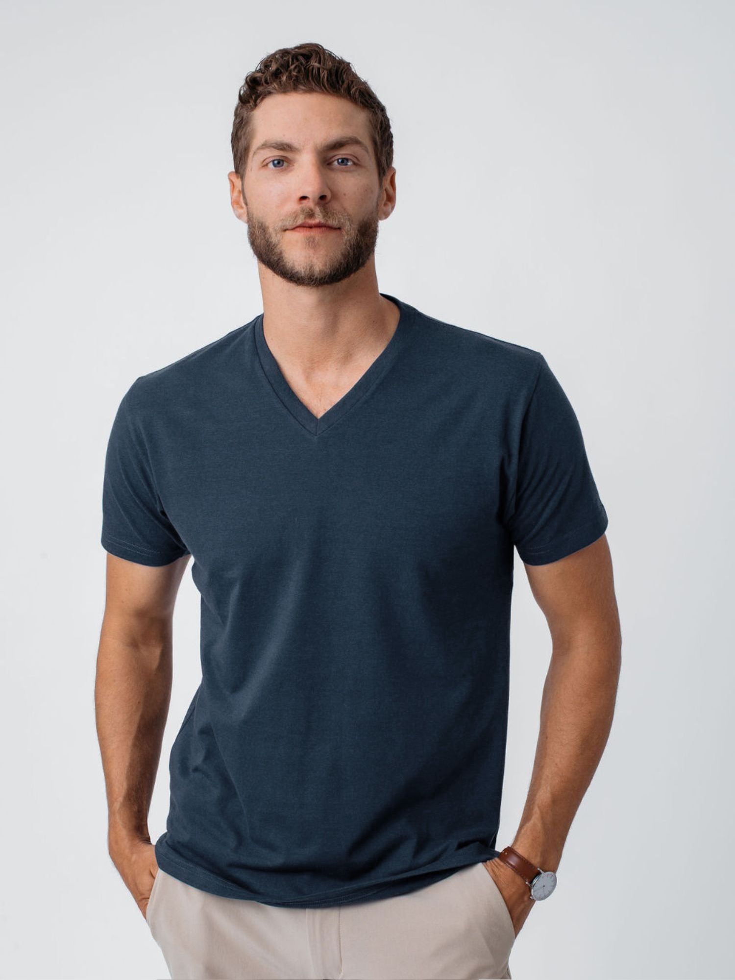 Indigo Blue V-Neck T-Shirt for Women | Soft Cotton Casual Top | Perfect for Everyday Wear & Layering