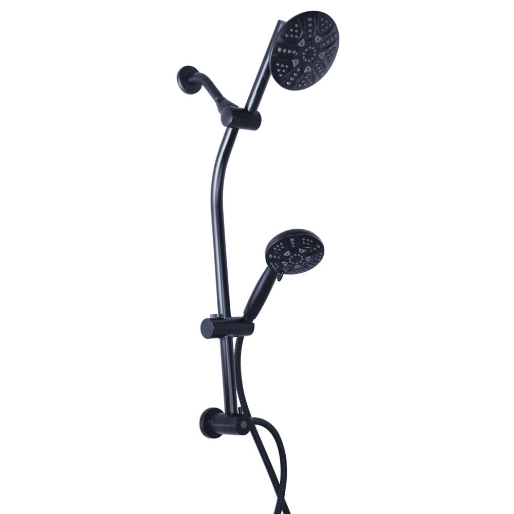 Westbrass SCH900-62 Matte Black Shower Kit - Drill-Free Adjustable Slide Bar with Diverter, 5-Function Fixed Shower Head & Hand Shower, 5 Ft Hose - Perfect for Bathroom Renovation & Modern Home Upgrades