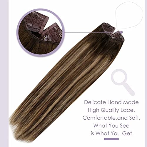 Premium Fish Line Halo Hair Extensions with Invisible Clips - Seamless 100% Human Hair Extensions for Length & Volume - Perfect for Weddings, Parties & Daily Styling
