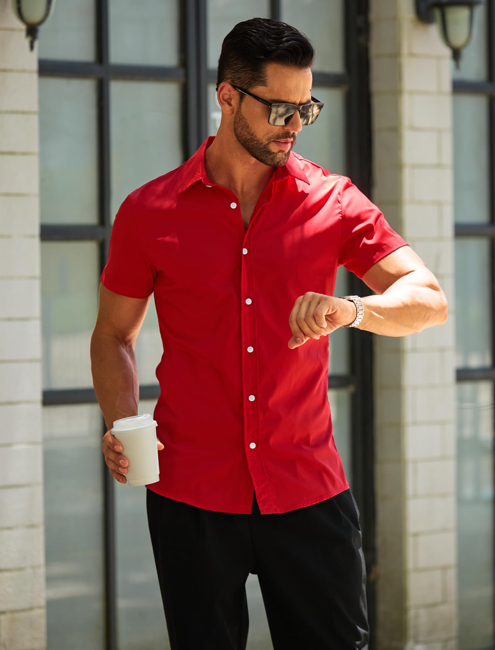 MAPICK Men's Slim Fit Short Sleeve Dress Shirt - Button Down Business Casual Shirt for Summer | Office Wear, Date Night & Formal Occasions