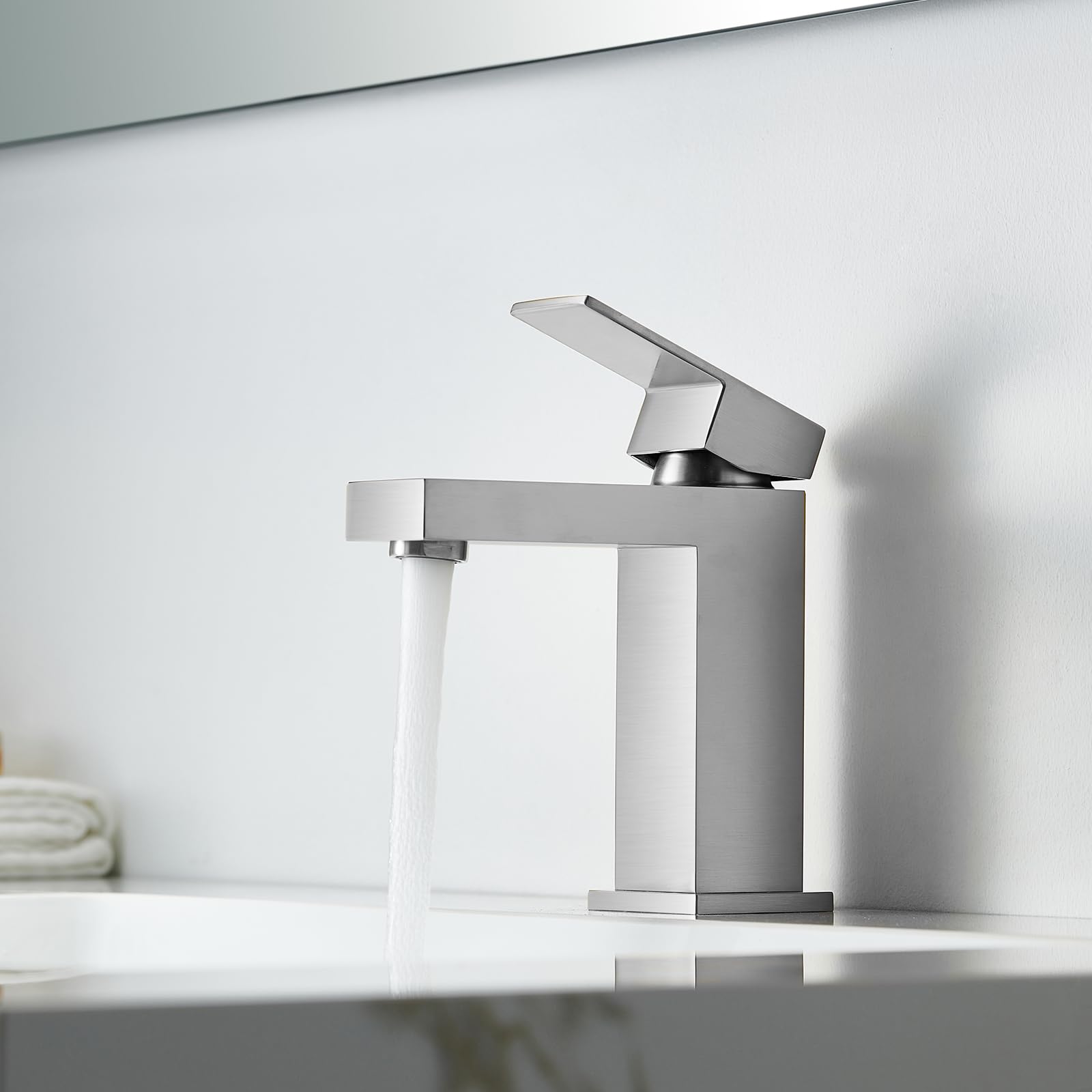 ALWEN Brushed Nickel Bathroom Faucet - 1 Hole Single Handle Sink Faucet with Pop-Up Drain, Lead-Free, Touch On - Perfect for Modern Bathroom Vanities, Powder Rooms & Guest Baths