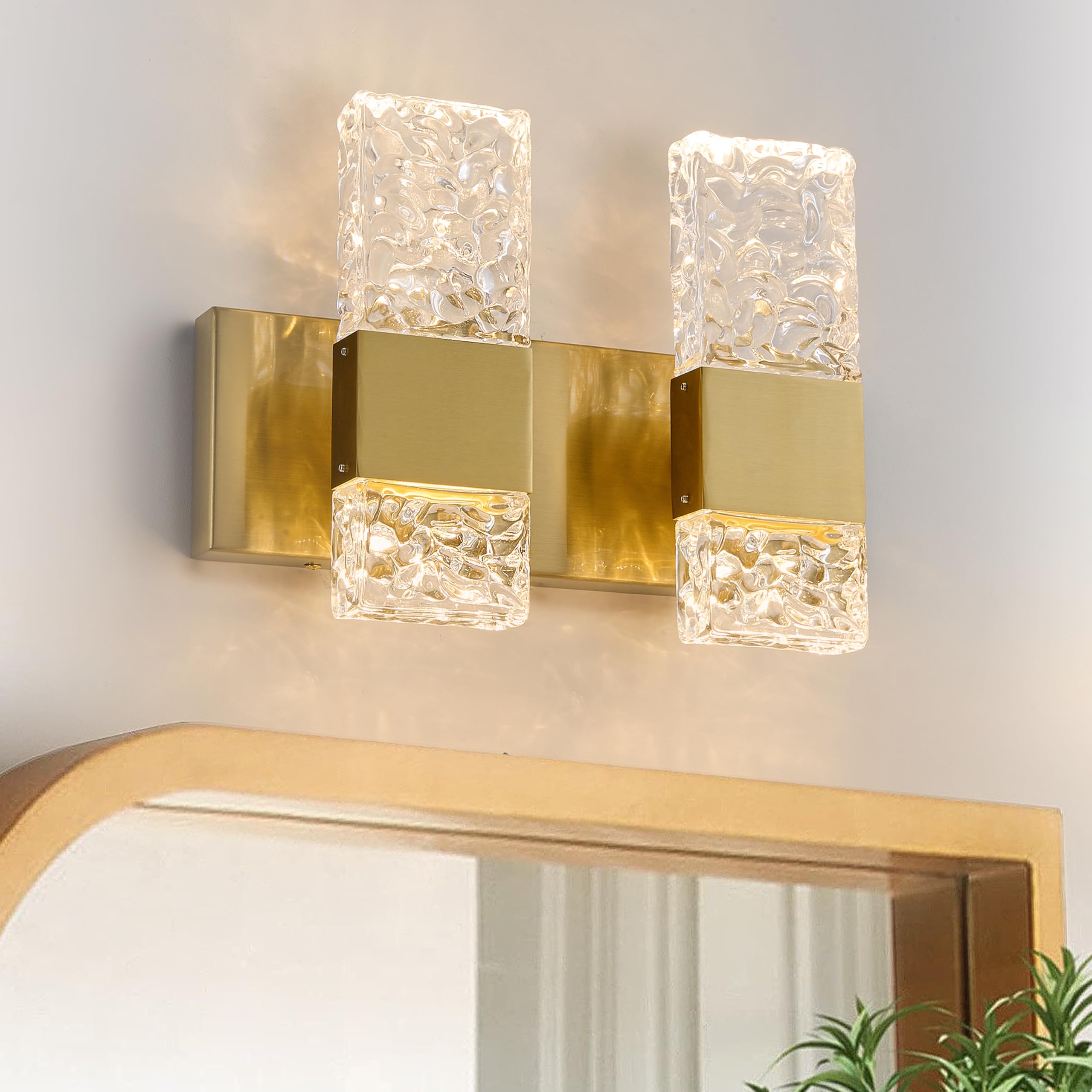 Modern LED Vanity Lights - Brushed Gold Crystal Bathroom Lighting for Mirror, 20W 3000K - Perfect for Bathroom Makeup & Grooming