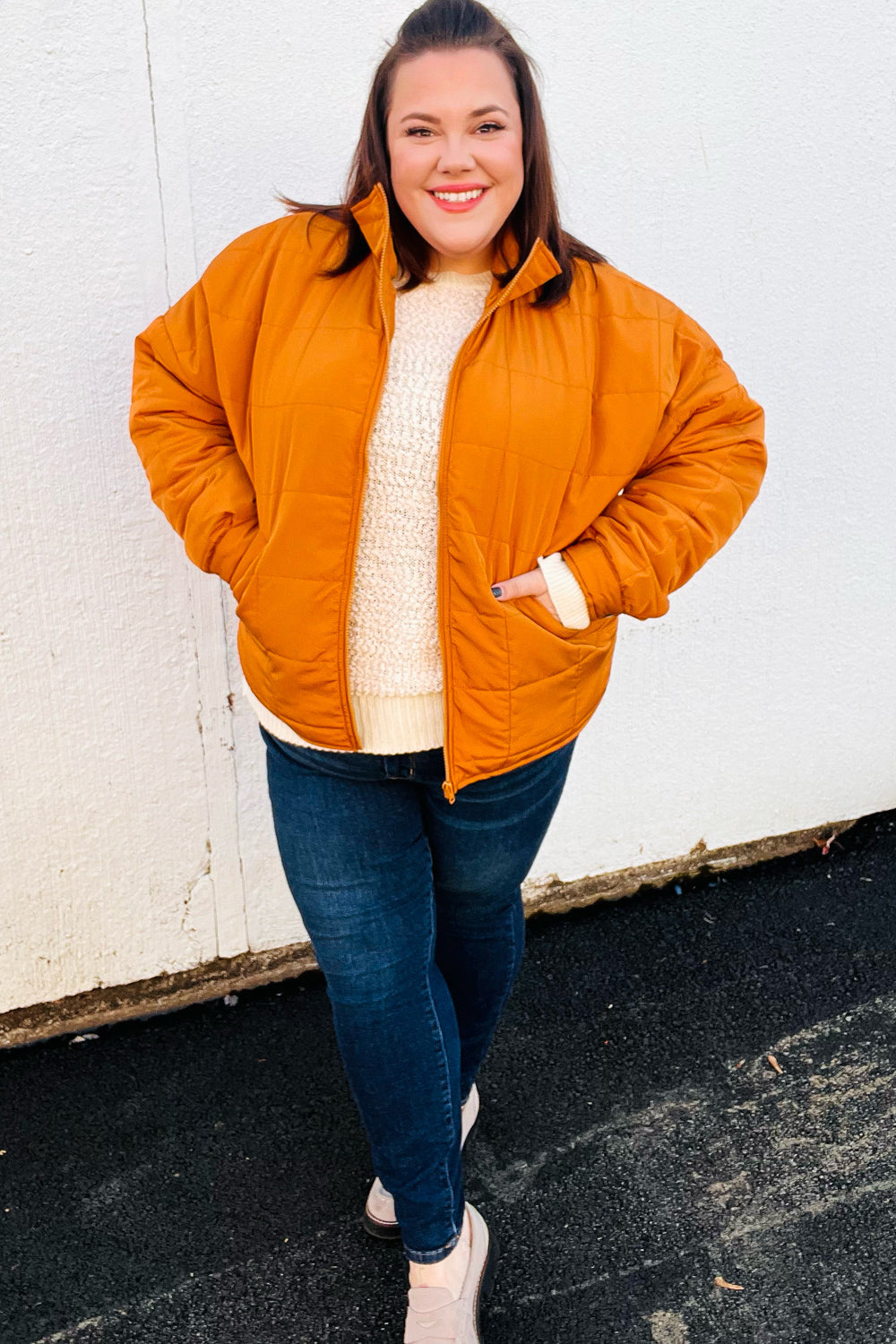 Butterscotch Quilted Puffer Jacket for Women - Warm Winter Coat with Stand Collar | Stylish Outerwear for Cold Weather, Outdoor Activities & Daily Commute