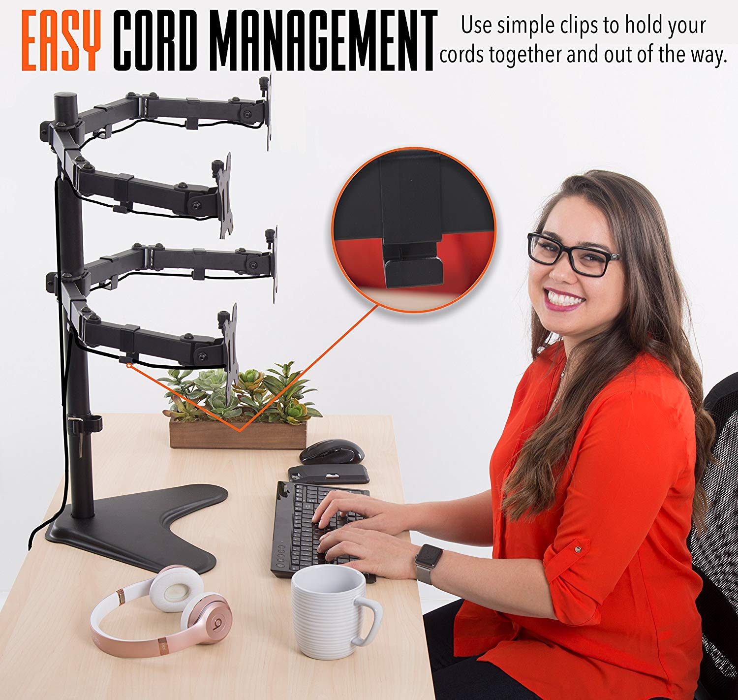 4-Monitor Stand with Adjustable Height & Stable Base - for 17-32