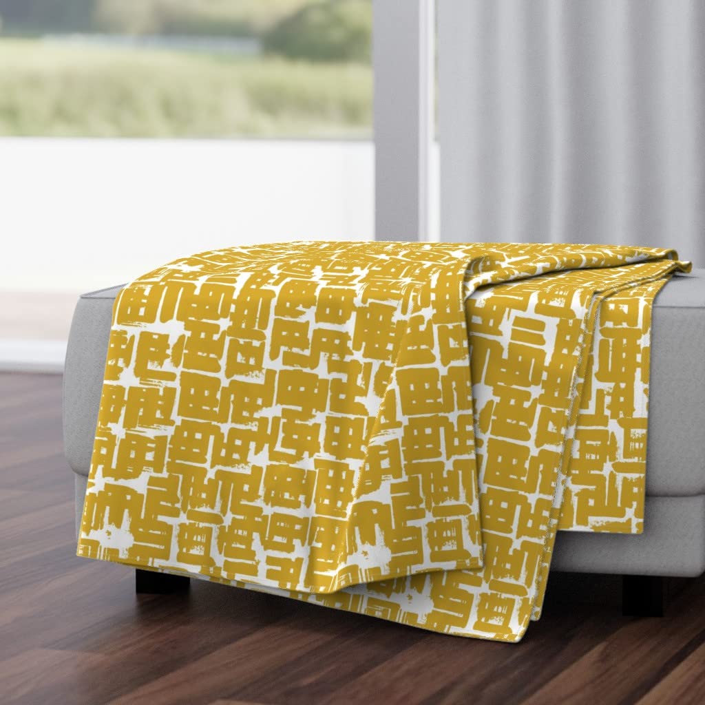 Luxe Velvet Throw Blanket 50x70 Inches - Abstract Painted Cross Mustard Yellow Check Grid Lines Brush Grunge Print | Soft Cozy Blanket for Couch, Bed & Home Decor | Perfect for Living Room, Bedroom & Gift Giving