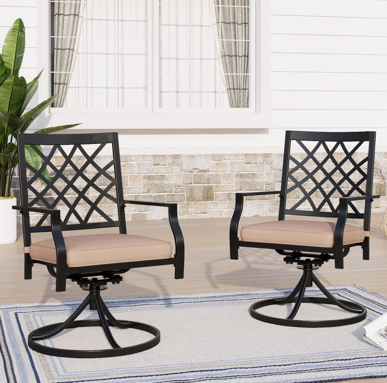 PHI VILLA 2-Piece Patio Dining Chairs Set - Outdoor Swivel Rocking Chairs with Cushions, 300lb Weight Capacity - Perfect for Garden, Backyard, Poolside & Outdoor Entertaining
