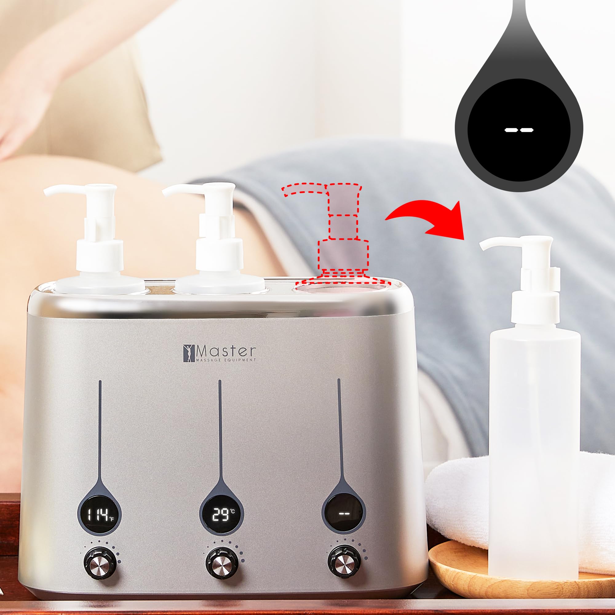 Professional Massage Oil Warmer Set - 3 Bottles Electric Heater for Aromatherapy & Spa (Up to 140°F) - Fast Heating Lotion Warmer with Modern Design - Perfect for Massage Therapy, Home Relaxation & Beauty Salons