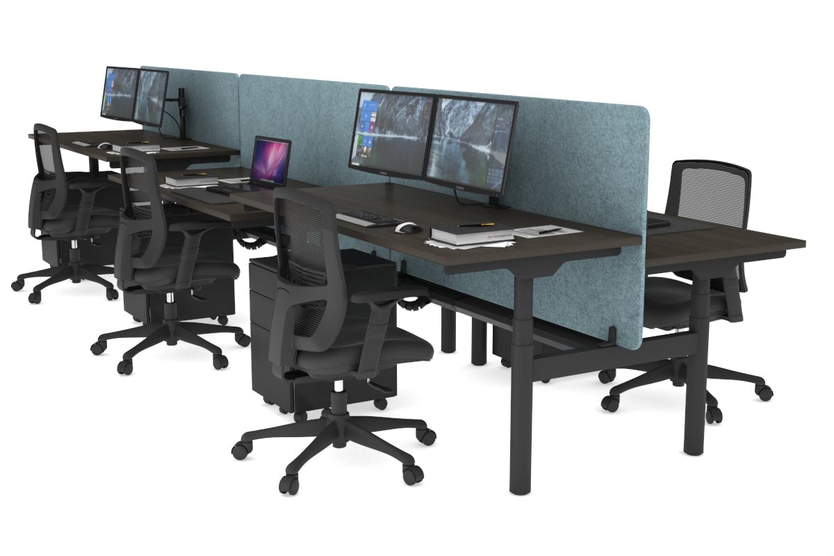Flexi Premium Height Adjustable 6-Person H Bench Workstation - Black Frame [1200L x 700W] - Ideal for Office, Coworking Spaces & Home Offices