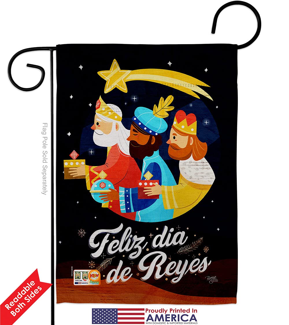Feliz Dia De Reyes Garden Flag Set - Double-Sided Christian Decoration for Winter Holidays
