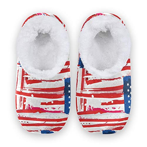 Women's Cozy Coral Fleece House Slippers with Flag Seamless Pattern - Soft Indoor Shoes for Women & Men (US 5-6) - Perfect for Relaxing at Home, Lounging & Winter Comfort