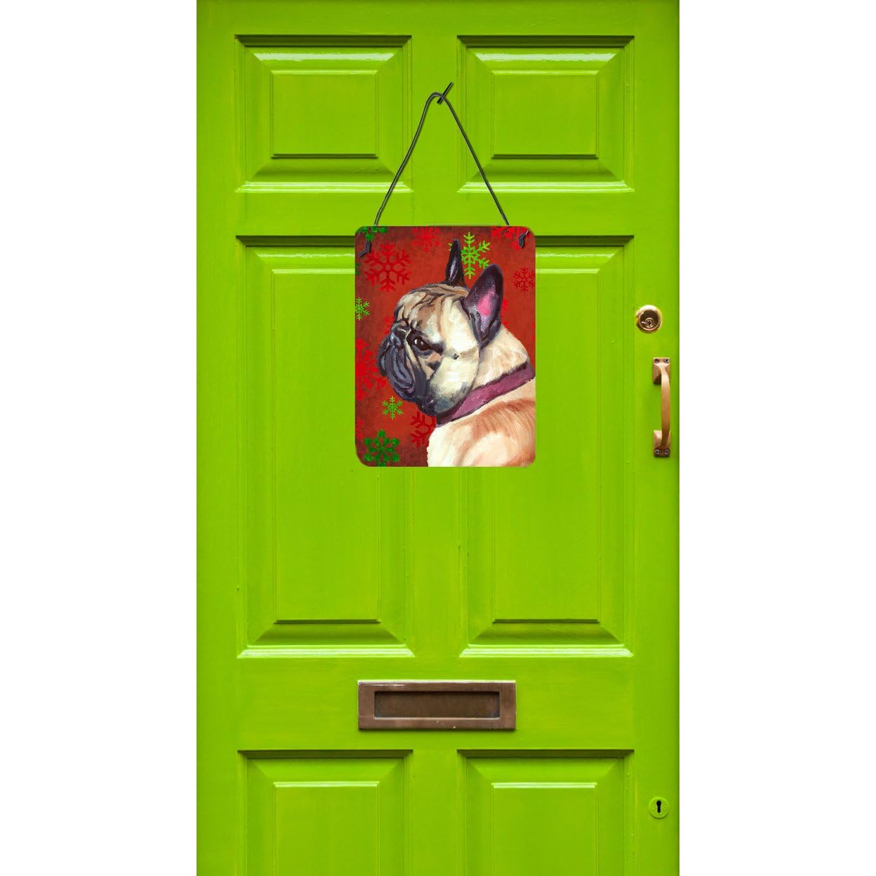 French Bulldog Frenchie Red Snowflakes Holiday Christmas Wall Decor - Aluminum Metal Sign for Kitchen, Bar, Bathroom, Front Door - Perfect for Home & Office Holiday Decorations