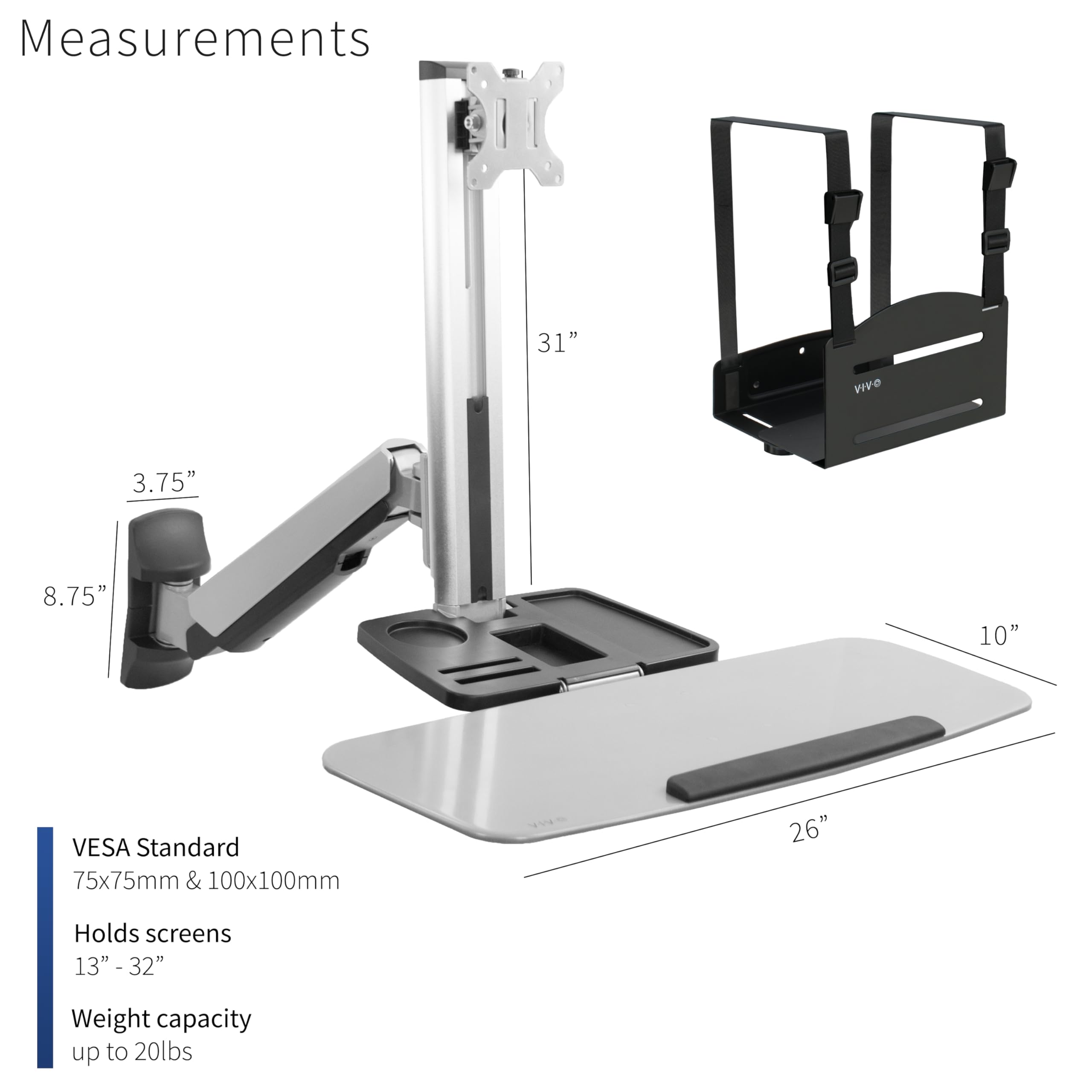 VIVO Single Monitor and Keyboard Wall Mount Stand - Adjustable Height Ergonomic Sit to Stand Workstation for Home & Office (STAND-SIT1W) - Perfect for Workspace Optimization and Healthy Posture