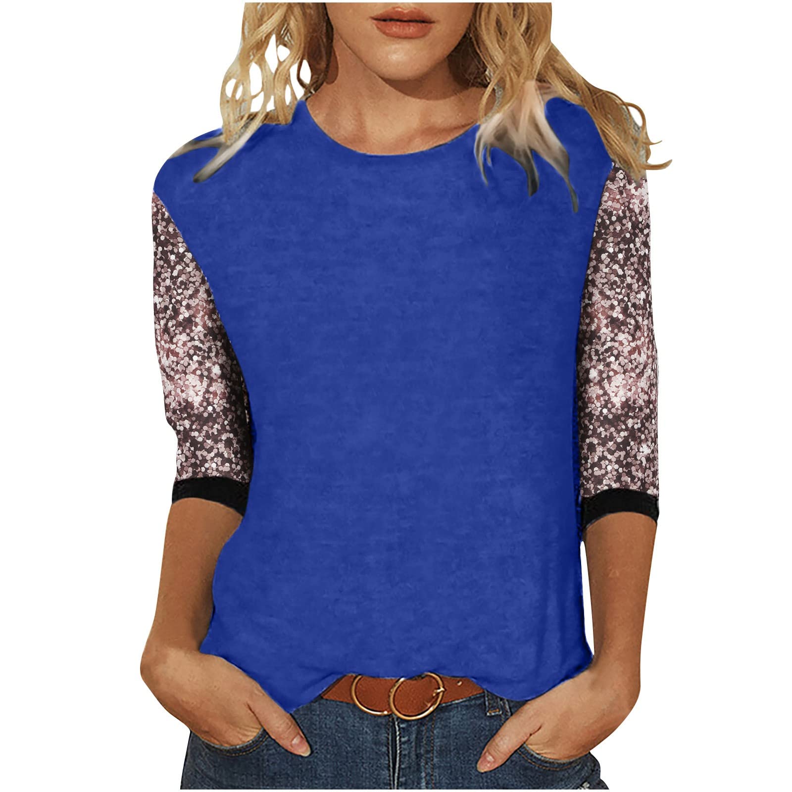 Trendy 3/4 Sleeve Dot Print Summer Tops for Women - Comfortable Round Neck Pullover Blouse - Casual & Dressy Shirt for Office, Dating & Vacation