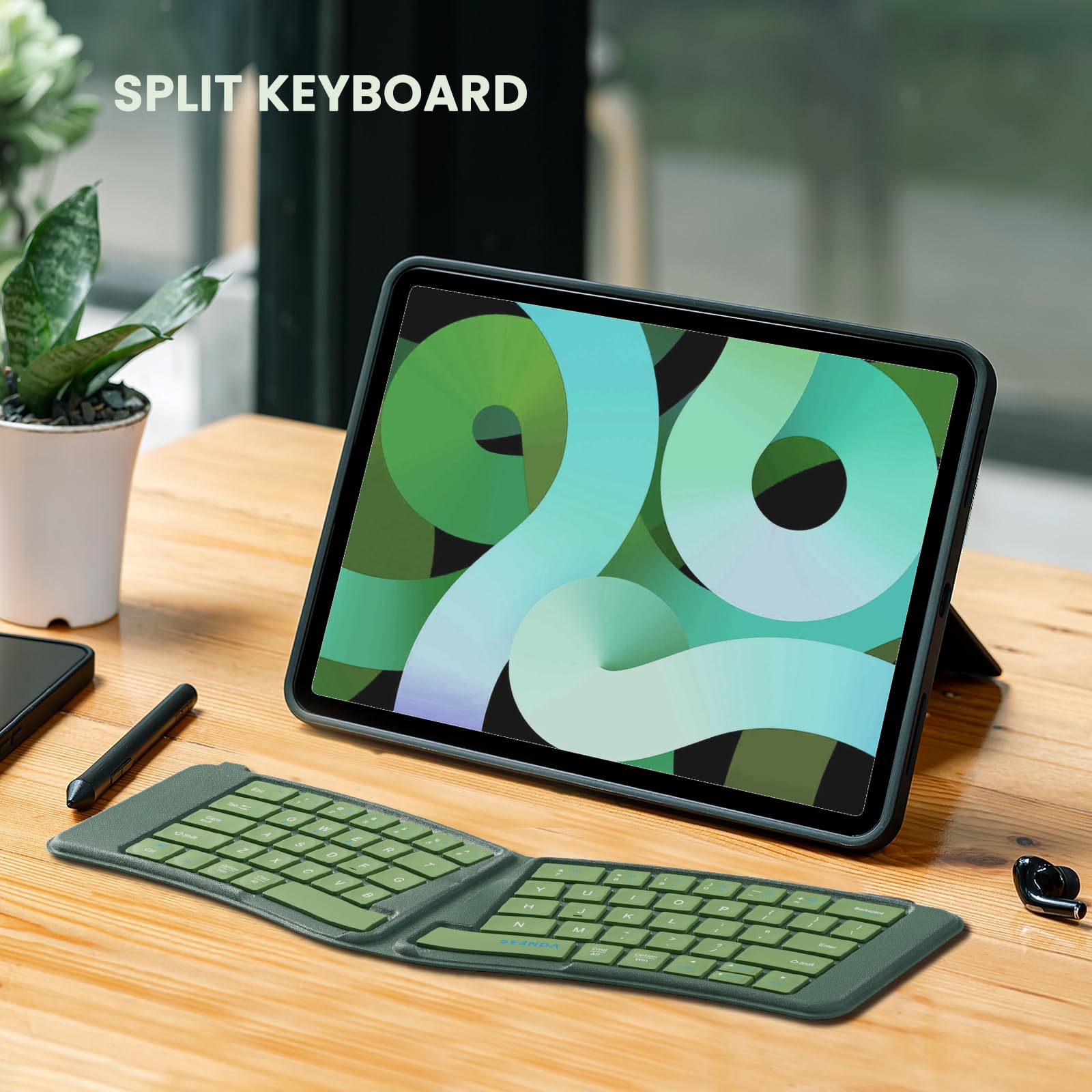 Seenda Wireless Foldable Keyboard - Portable Bluetooth for Laptop, Phone, PC - Green | Travel & Office Use