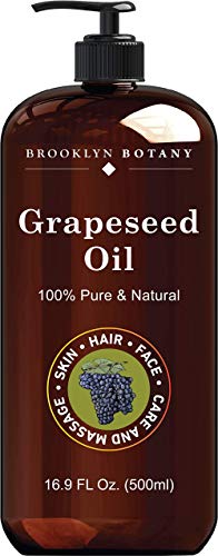 Brooklyn Botany 100% Pure Natural Grapeseed Oil for Skin, Hair & Face - Cold Pressed Carrier Oil for Essential Oils, Aromatherapy, Massage & DIY Beauty - 16 fl Oz - Perfect for Moisturizing Dry Skin, Hair Treatment & Relaxing Spa Nights