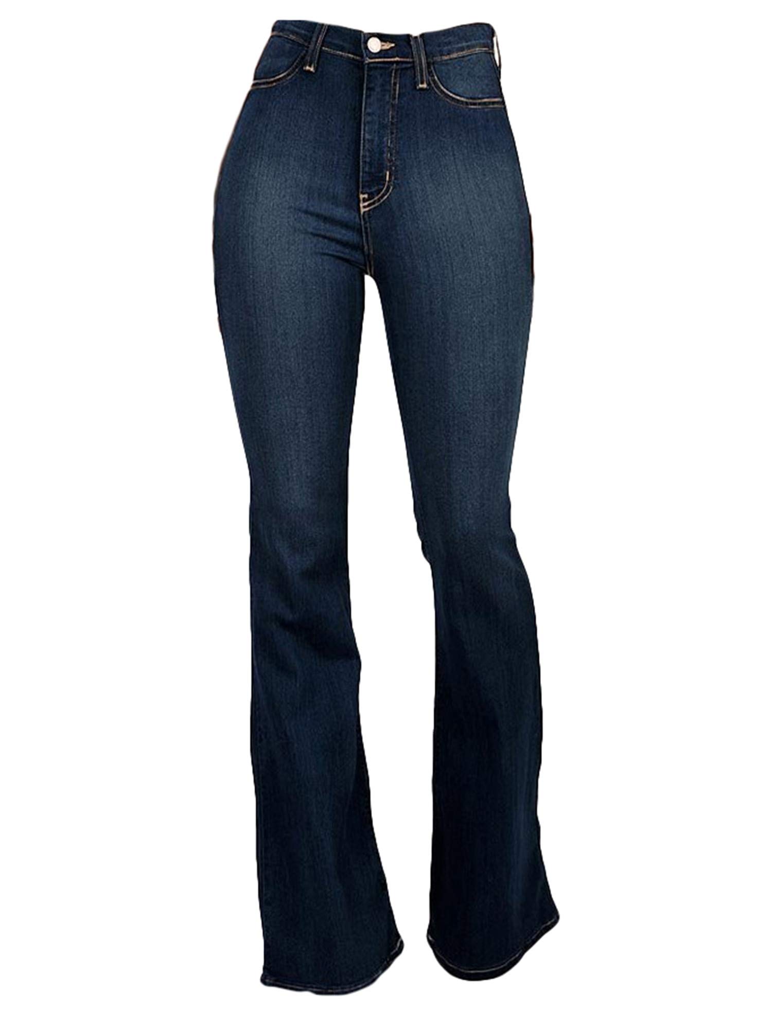 Stylish Women's Stretch Skinny & Bell Bottom Jeans - Elastic Waist Flared Denim Pants with Raw Hem | Perfect for Casual Wear, Night Out, and Fashionable Everyday Outfits