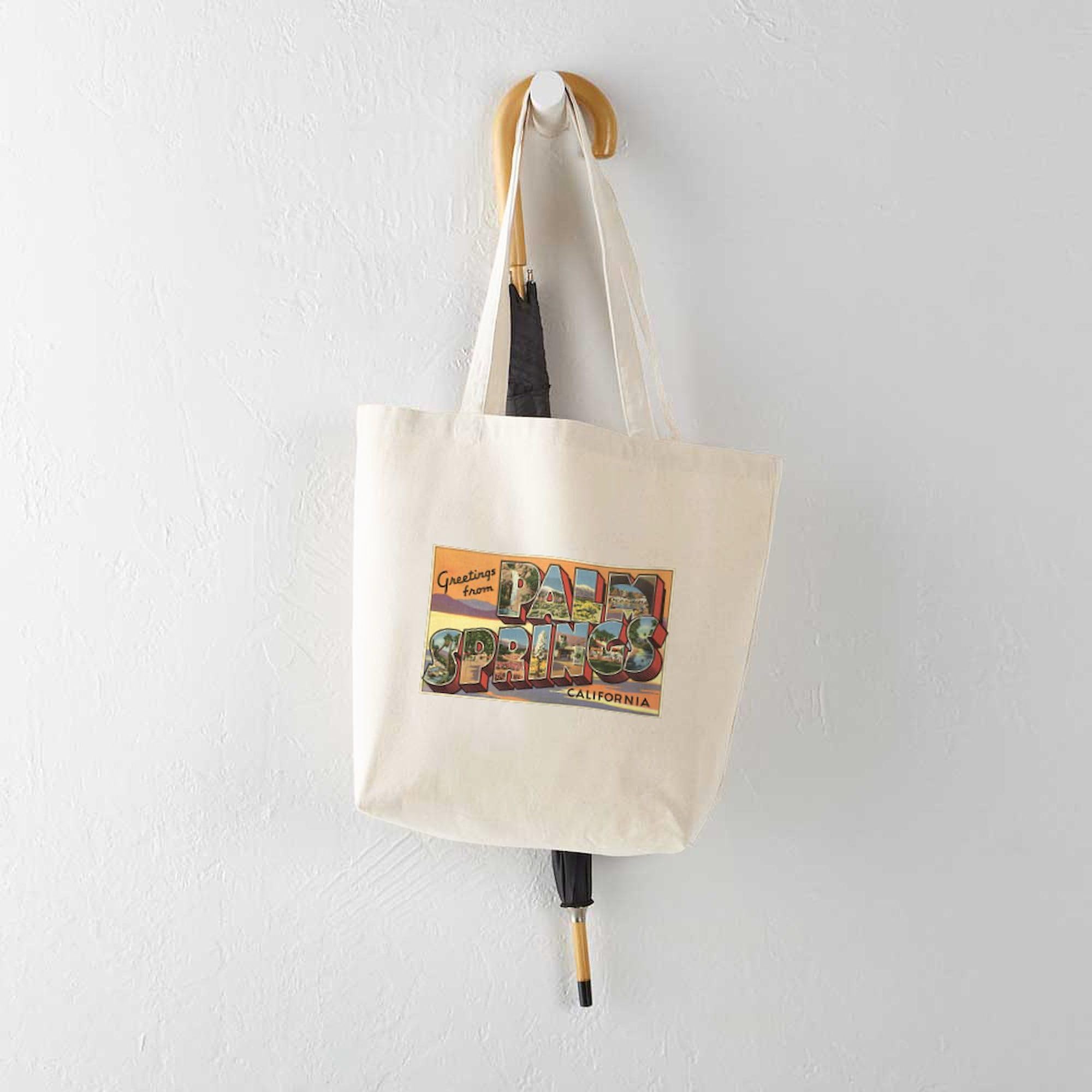 Greetings From Palm Springs Natural Canvas Tote Bag - Eco-Friendly Reusable Shopping Bag for Beach, Grocery & Travel | CafePress