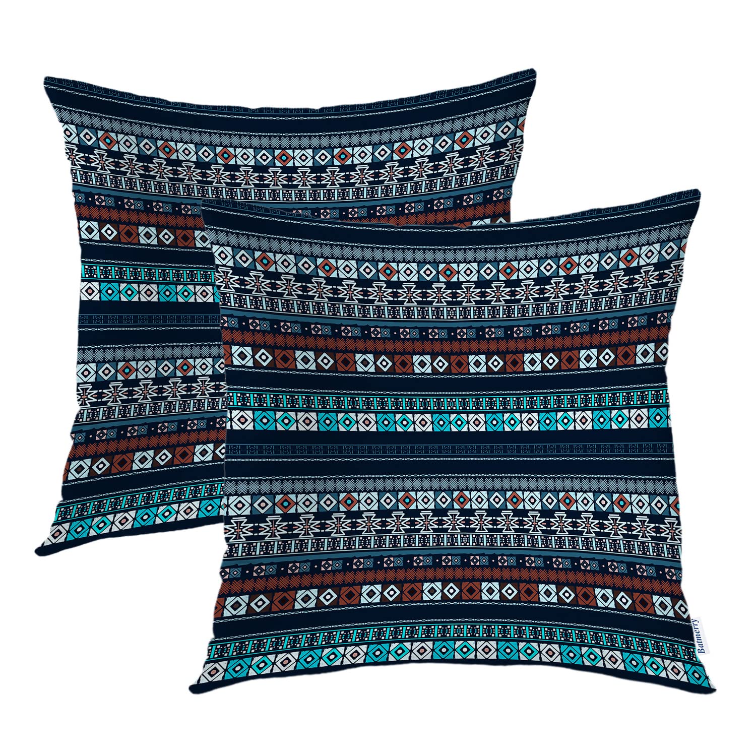 Batmerry Blue Floral Pillow Covers 22x22 Inch Set of 2 - Bohemian Tribal Aztec Print Square Throw Pillow Cases for Sofa, Bed & Home Decor | Double Sided Decorative Cushion Covers