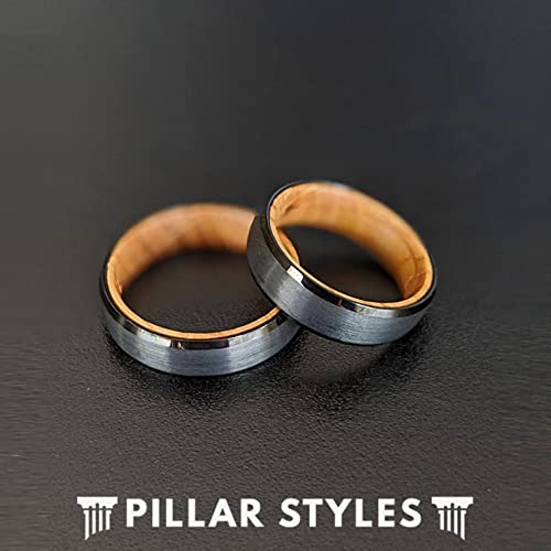 6mm Black Tungsten Wedding Band for Men with Reclaimed Bourbon Barrel Wood Inlay - Whiskey Cask Ring for Grooms, Anniversary & Unique Gifts - Perfect for Weddings, Date Nights & Special Occasions