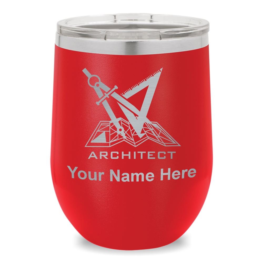 Personalized Engraved Wine Glass Tumbler with Architect Symbol - Perfect for Gifts, Home Decor & Office Use (Red)