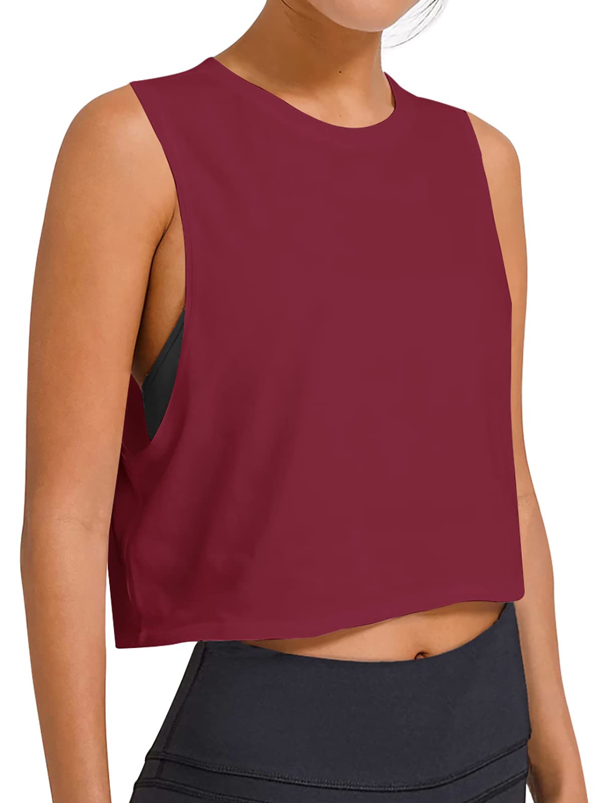 LASLULU Women's Workout Crop Tops - Sleeveless Loose Muscle Tank with Open Back for Gym, Yoga & Running | Breathable Exercise Shirts for Fitness & Casual Wear