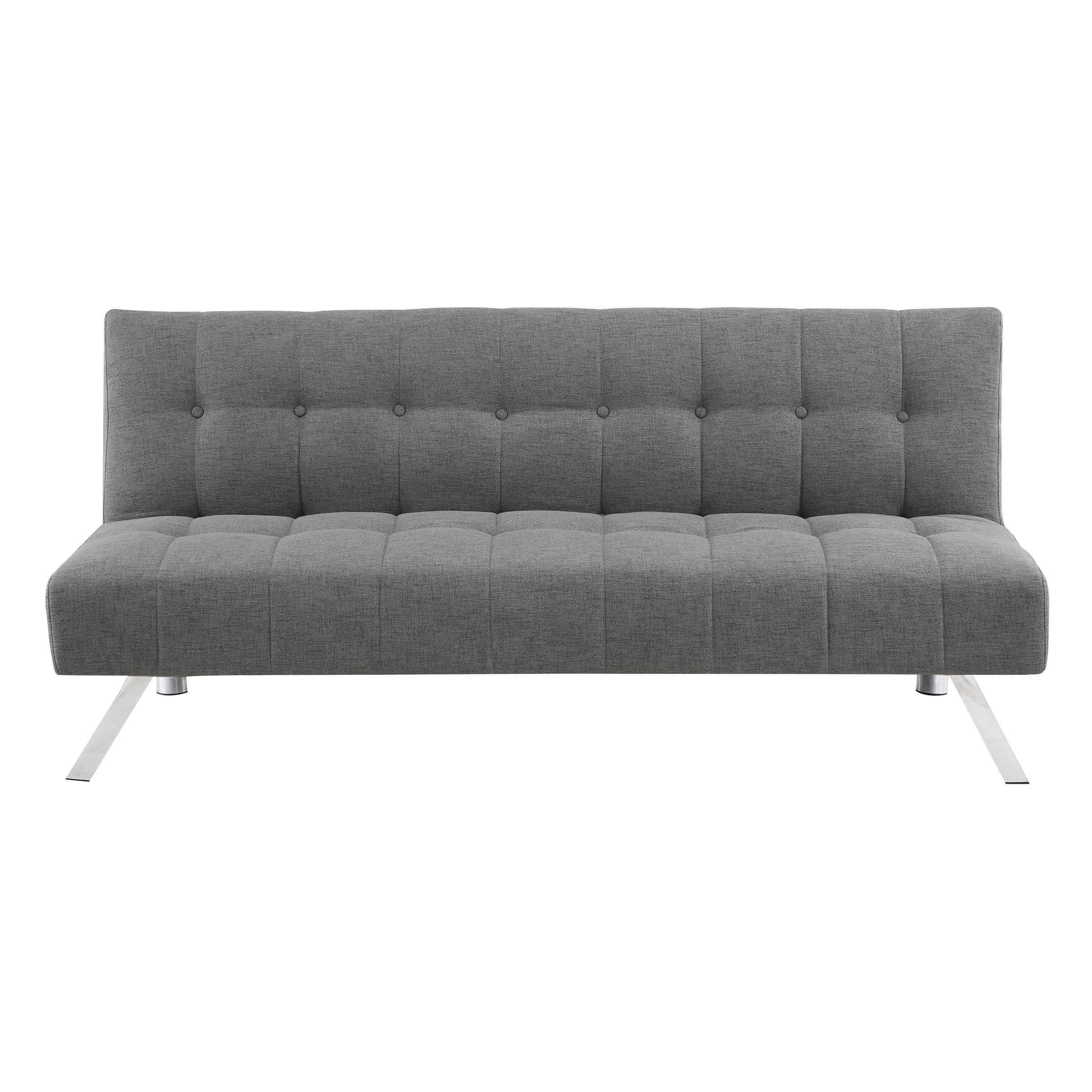 OSP Sawyer Convertible Futon Sofa Bed with Easy Lift Mechanism & Stainless Steel Legs - Grey Fabric for Living Room, Guest Room & Small Spaces
