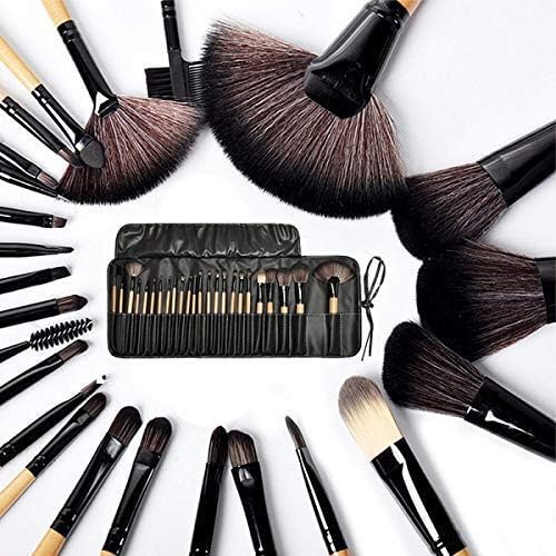 LANELLIE Premium Fiber Bristle Makeup Brush Set - 24 Piece Professional Cosmetic Brush Kit with Black Leather Case | Perfect for Makeup Artists, Travel & Home Use