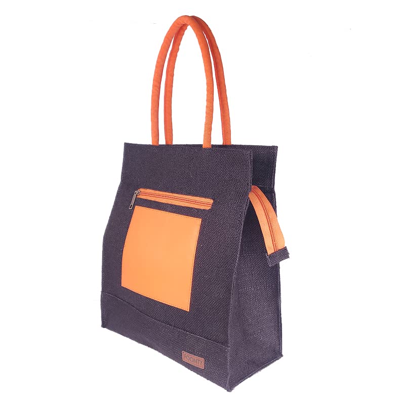 FOONTY Eco-Friendly Jute Lunch Bag for Men & Women - Reusable Patch Pocket Style Lunch Tote for Work, School & Picnics