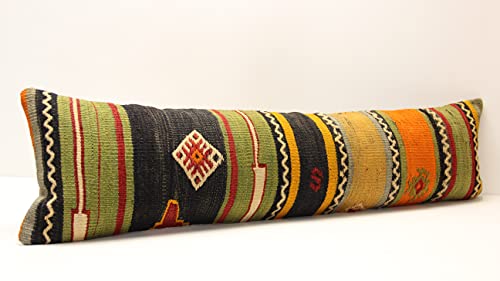 Handmade Oriental Kilim Pillow Cover 12x47 Inch - King Size Lumbar Cushion Cover, Extra Long Oblong Pillow Case for Bed, Sofa & Home Decor